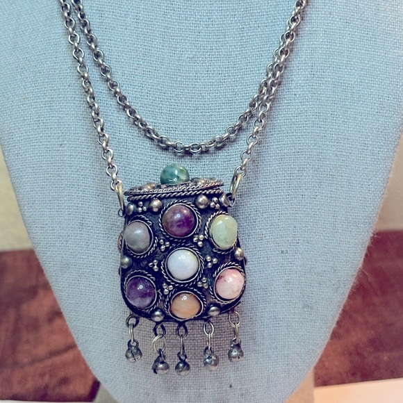 vintage/Unknown Jewelry - Vintage Kuchi Afghan Precious Stone Toned Purse Necklace